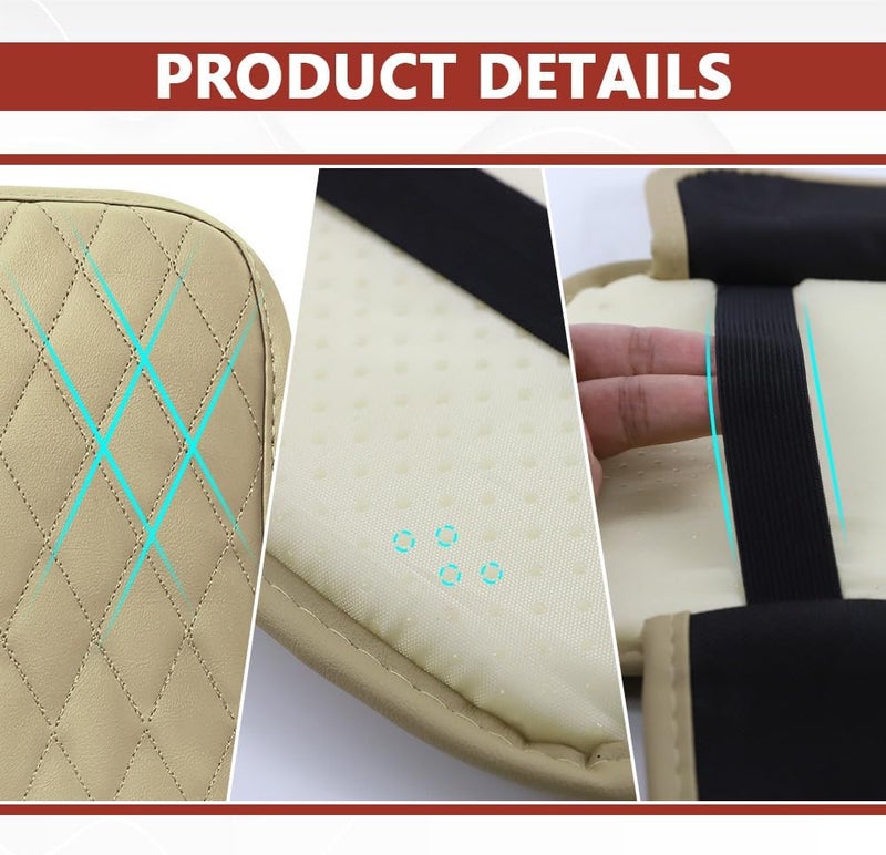ongfuwu Car Center Console Cover, 12"×7.87" Waterproof Leather Auto Armrest Cover Protector with 2 Pocket, Comfortable Arm Rest Box Cushion Pad, Universal Interior Car Accessories (Beige) - Image 3